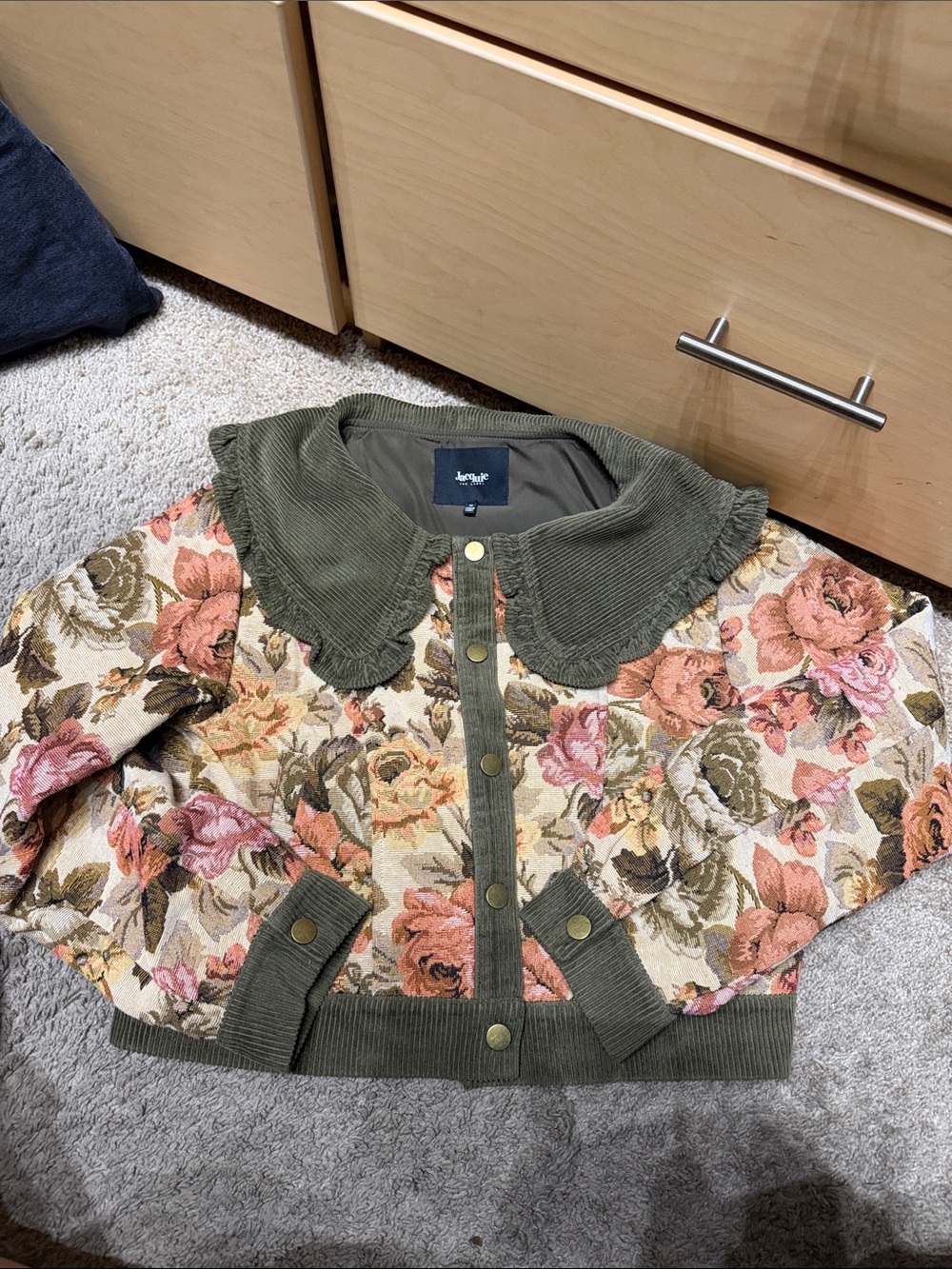 Jacqui E Olive Corduroy Collar Snap-Front Jacket